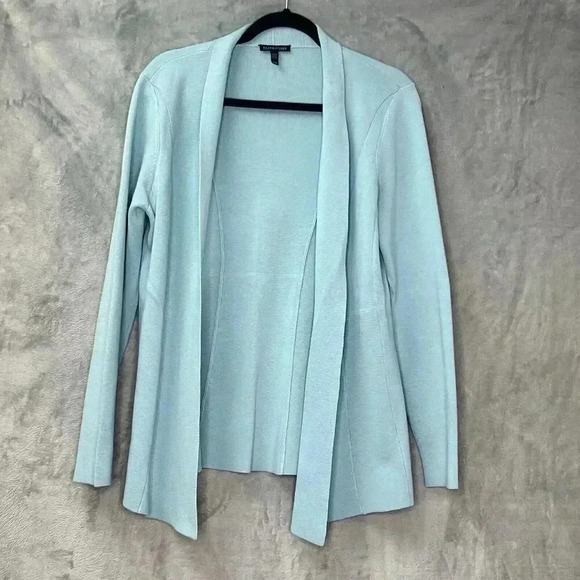 EILEEN FISHER Sz M Open Sweater Cardigan Jacket Capri Blue Silk Organic Cotton - Picture 4 of 16